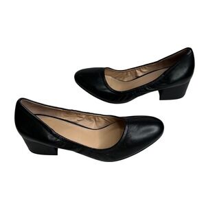 Franco Sarto Black Leather Block Heel Pumps Women Size 9 Minimalist office